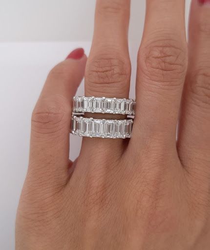 Custom Made GIA Certified Eternity Diamond Band in Platinum with 17 Emerald cut Diamonds 7.60 Carat Total Weight, G-H Color, VS Clarity, Size 6.50