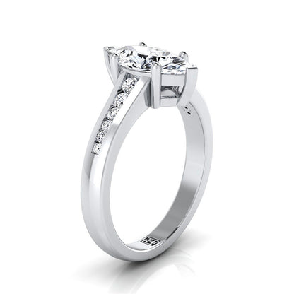 18K White Gold Marquise  Contemporary Tapered Diamond Channel Engagement Ring -1/6ctw