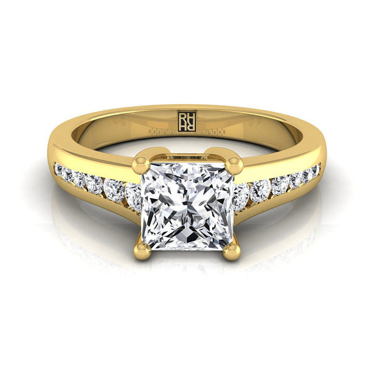 18K Yellow Gold Princess Cut Contemporary Tapered Diamond Channel Engagement Ring -1/6ctw