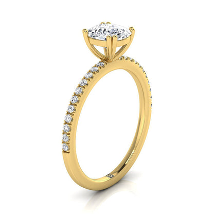 14K Yellow Gold Cushion Diamond Simple French Pave Double Claw Prong Engagement Ring -1/6ctw