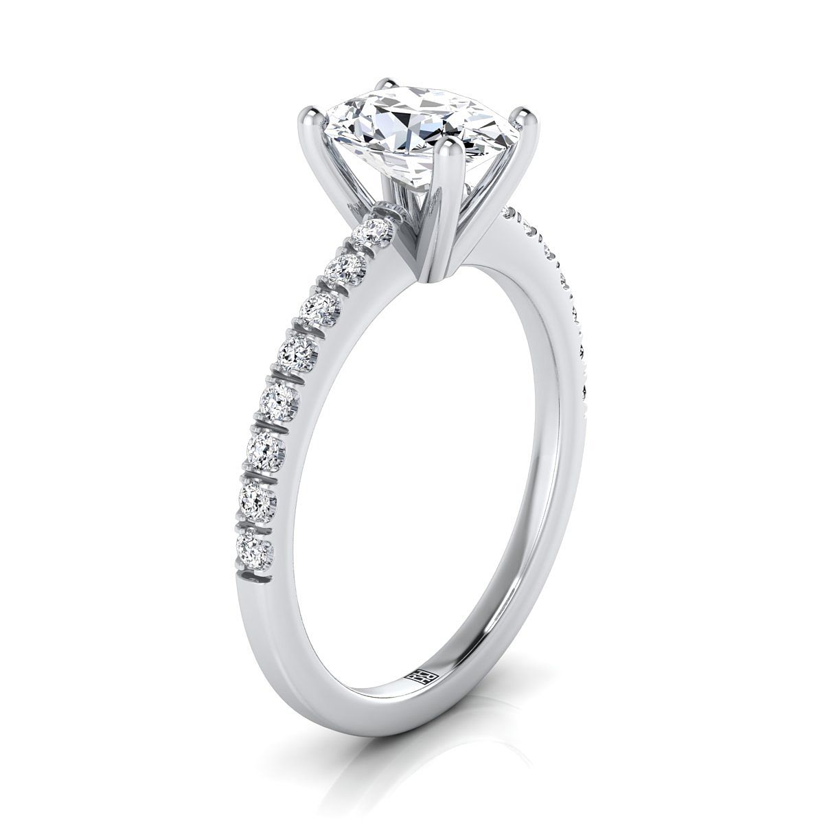 14K White Gold Oval Simple Linear Diamond Pave Engagement Ring -1/5ctw