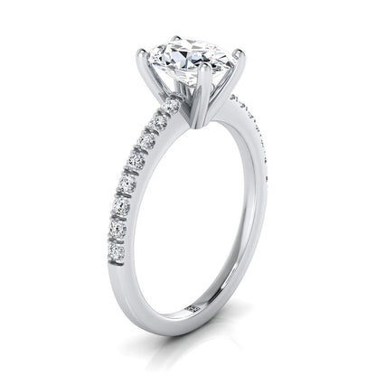 14K White Gold Oval Simple Linear Diamond Pave Engagement Ring -1/5ctw