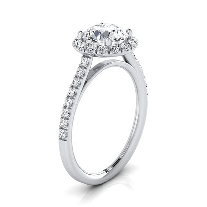 14K White Gold Round Brilliant Emerald Petite Halo French Diamond Pave Engagement Ring -3/8ctw