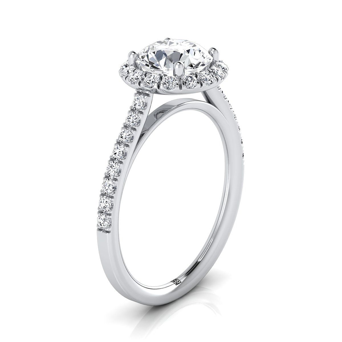 18K White Gold Round Brilliant Swiss Blue Topaz Petite Halo French Diamond Pave Engagement Ring -3/8ctw
