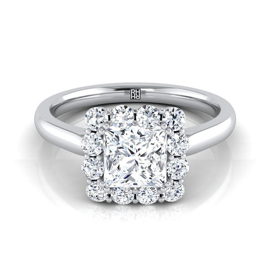 18K White Gold Princess Cut Diamond Floral Halo Engagement Ring -1/3ctw