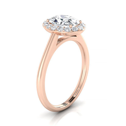 14K Rose Gold Oval Aquamarine Shared Prong Diamond Halo Engagement Ring -1/5ctw