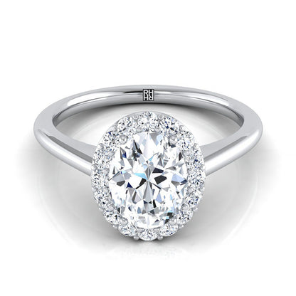 14K White Gold Oval Diamond Shared Prong Halo Engagement Ring -1/5ctw