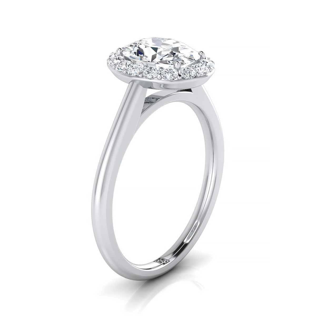 14K White Gold Oval Aquamarine Shared Prong Diamond Halo Engagement Ring -1/5ctw