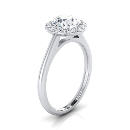 Platinum Round Brilliant Morganite Shared Prong Diamond Halo Engagement Ring -1/5ctw