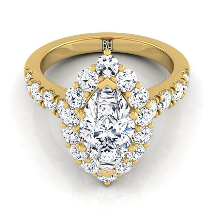 18K Yellow Gold Marquise  Diamond Luxe Style French Pave Halo Engagement Ring -1-1/10ctw