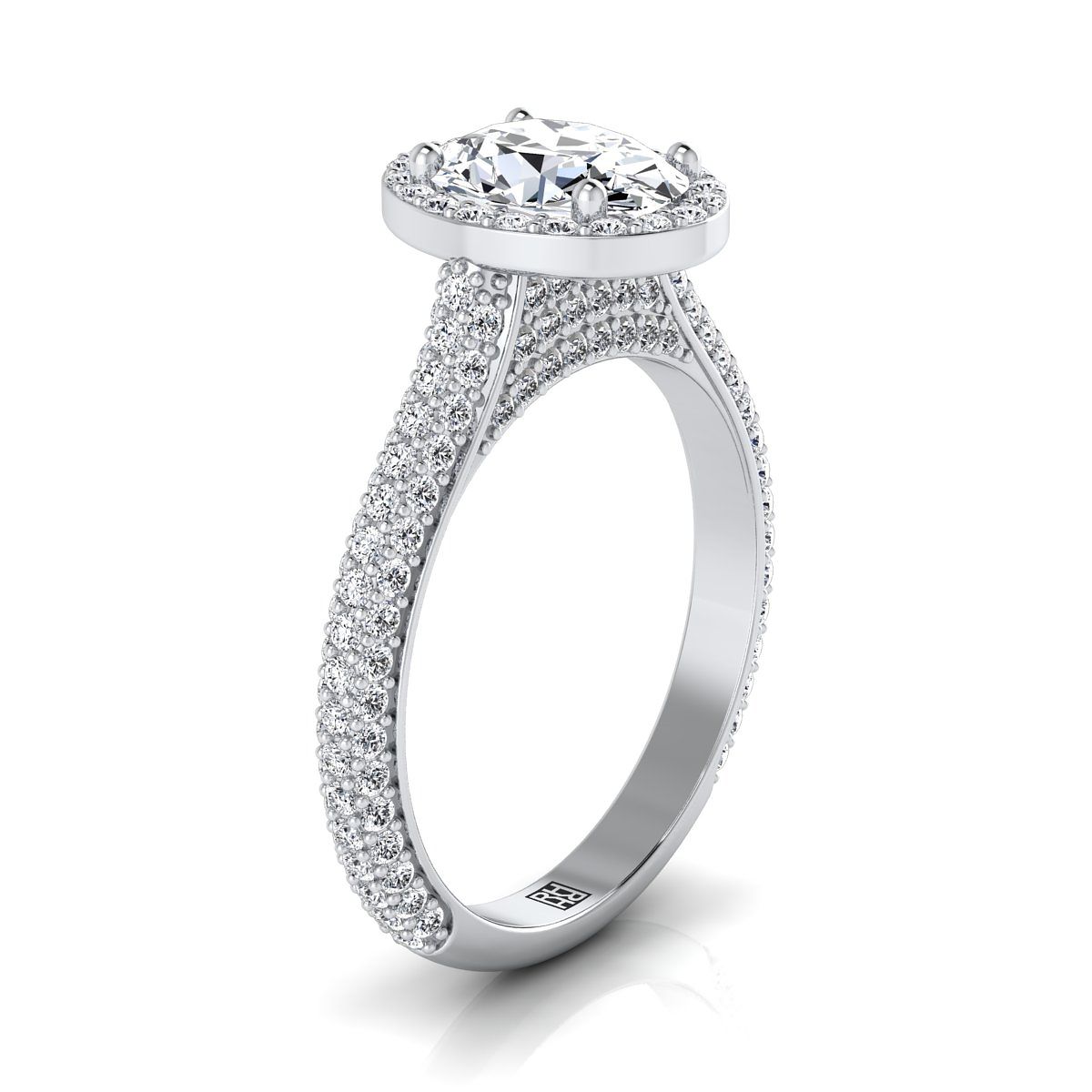 14K White Gold Oval Diamond Micro-Pavé Halo Engagement Ring -7/8ctw