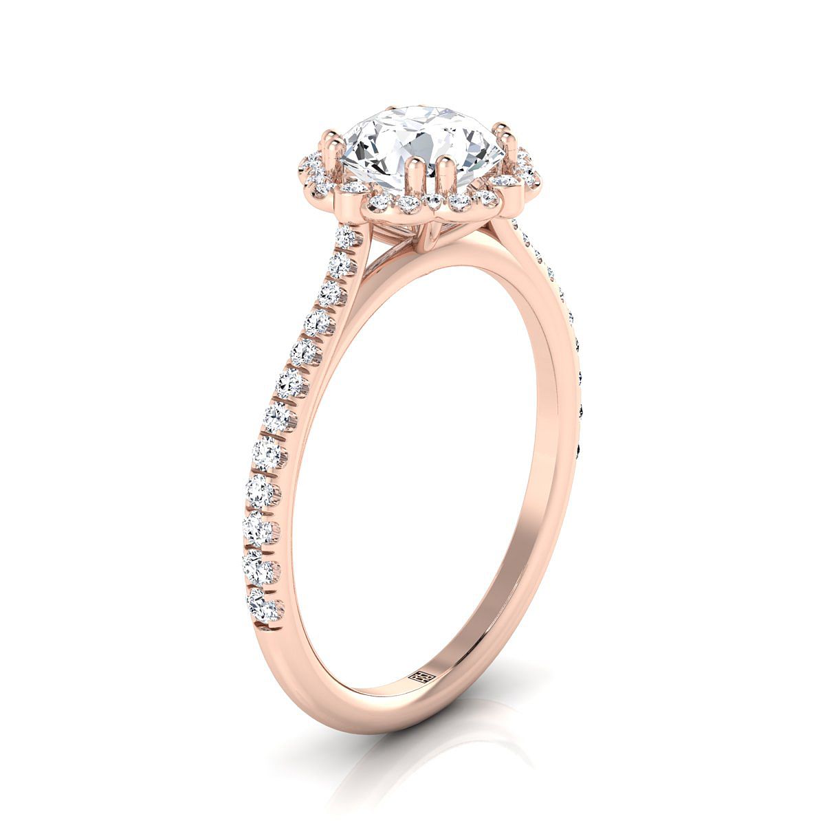 14K Rose Gold Round Brilliant Amethyst Ornate Diamond Halo Vintage Inspired Engagement Ring -1/4ctw