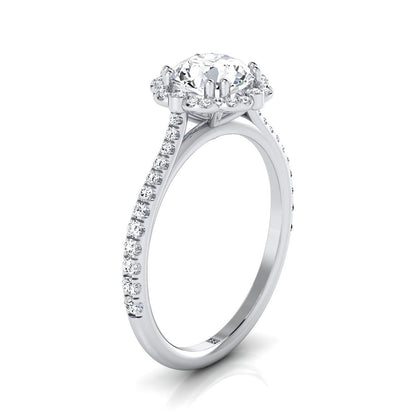 Platinum Round Brilliant Morganite Ornate Diamond Halo Vintage Inspired Engagement Ring -1/4ctw