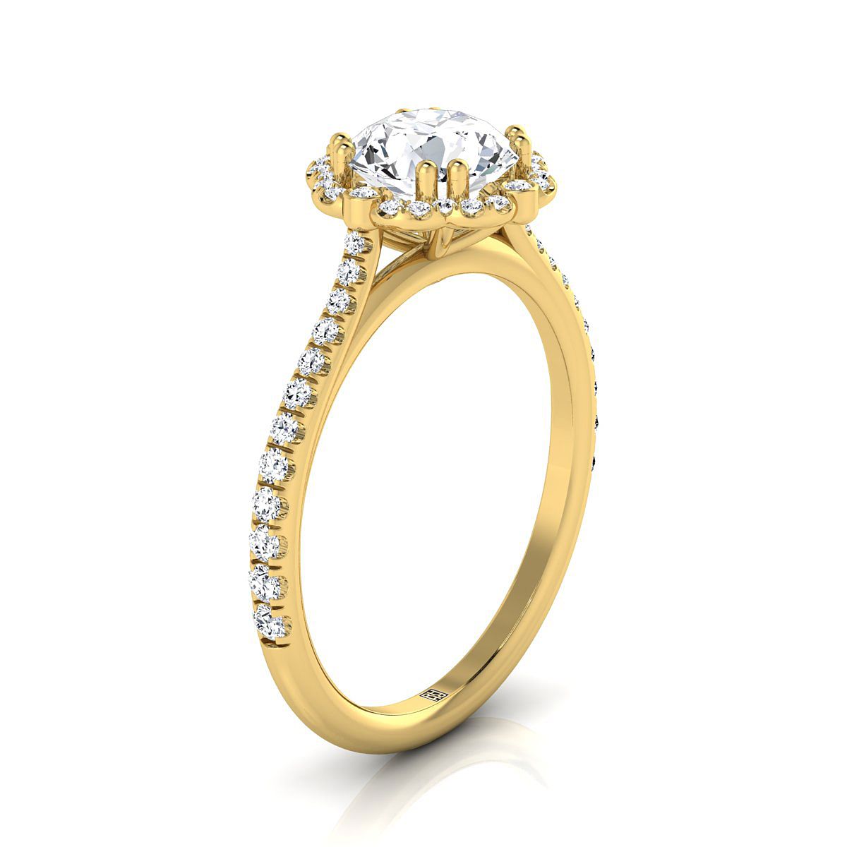 18K Yellow Gold Round Brilliant Aquamarine Ornate Diamond Halo Vintage Inspired Engagement Ring -1/4ctw