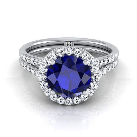 Platinum Round Brilliant French Pave Split Shank Halo Engagement Ring -3/8ctw