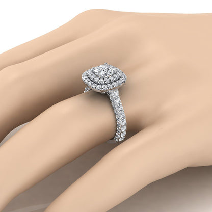 Platinum Cushion Diamond Bold and Fancy Double Halo French Pave Engagement Ring -2ctw