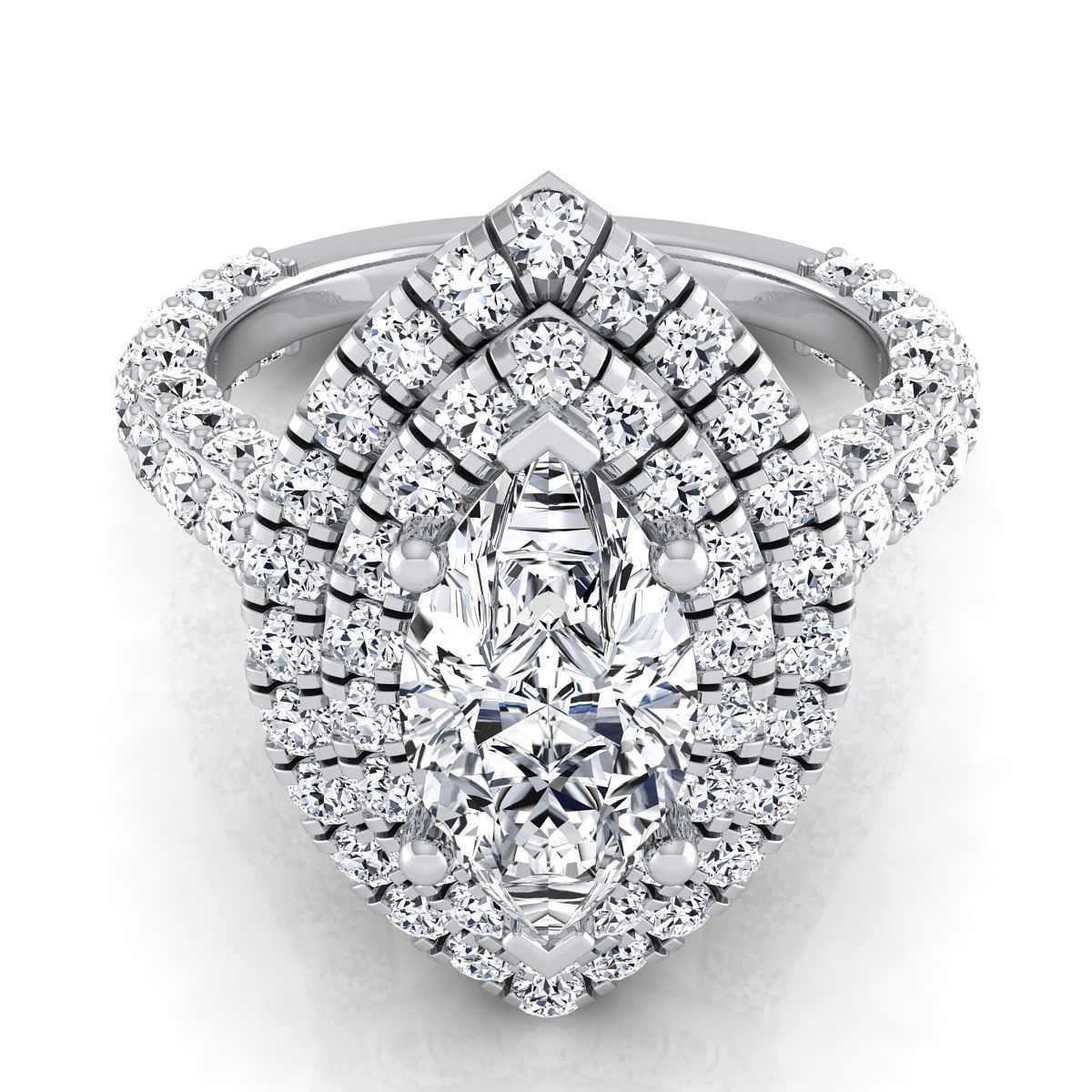 Platinum Marquise  Diamond Bold and Fancy Double Halo French Pave Engagement Ring -2ctw