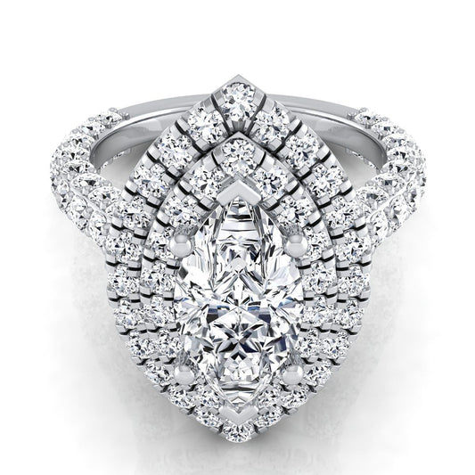 Platinum Marquise  Diamond Bold and Fancy Double Halo French Pave Engagement Ring -2ctw