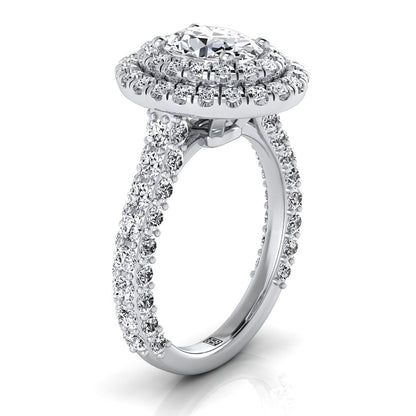 Platinum Oval Diamond Bold and Fancy Double Halo French Pave Engagement Ring -2ctw