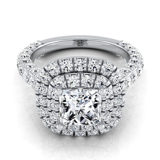 Platinum Princess Cut Diamond Bold and Fancy Double Halo French Pave Engagement Ring -2ctw