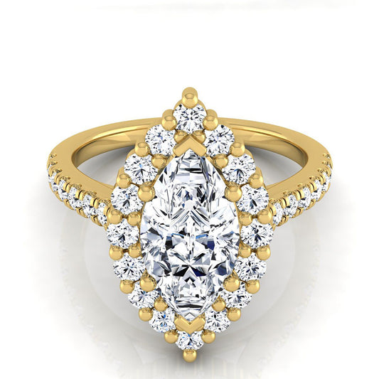 18K Yellow Gold Marquise  Diamond Shared Prong Halo Engagement Ring -5/8ctw