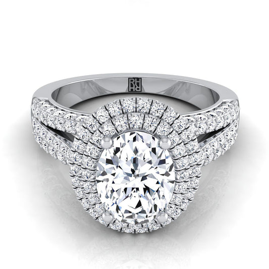 Platinum Oval Extraordinary Three Tier Diamond Halo Crown Engagement Ring -7/8ctw