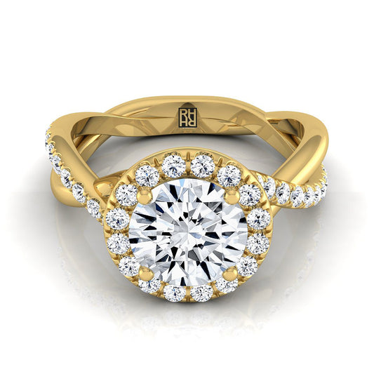 14K Yellow Gold Round Brilliant Diamond Twisted Vine Halo Engagement Ring -1/2ctw