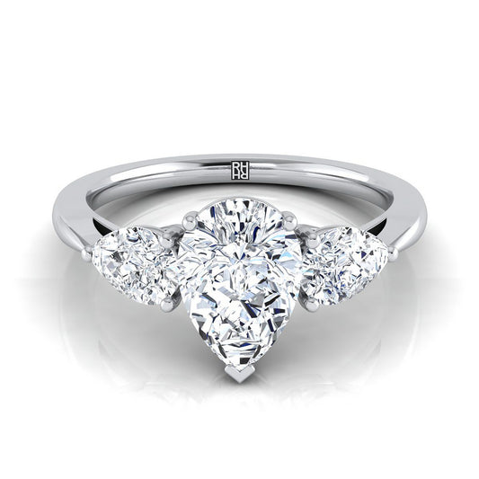 Platinum Pear Shape Center Diamond Perfectly Matched Pear Shaped Three Diamond Engagement Ring -7/8ctw