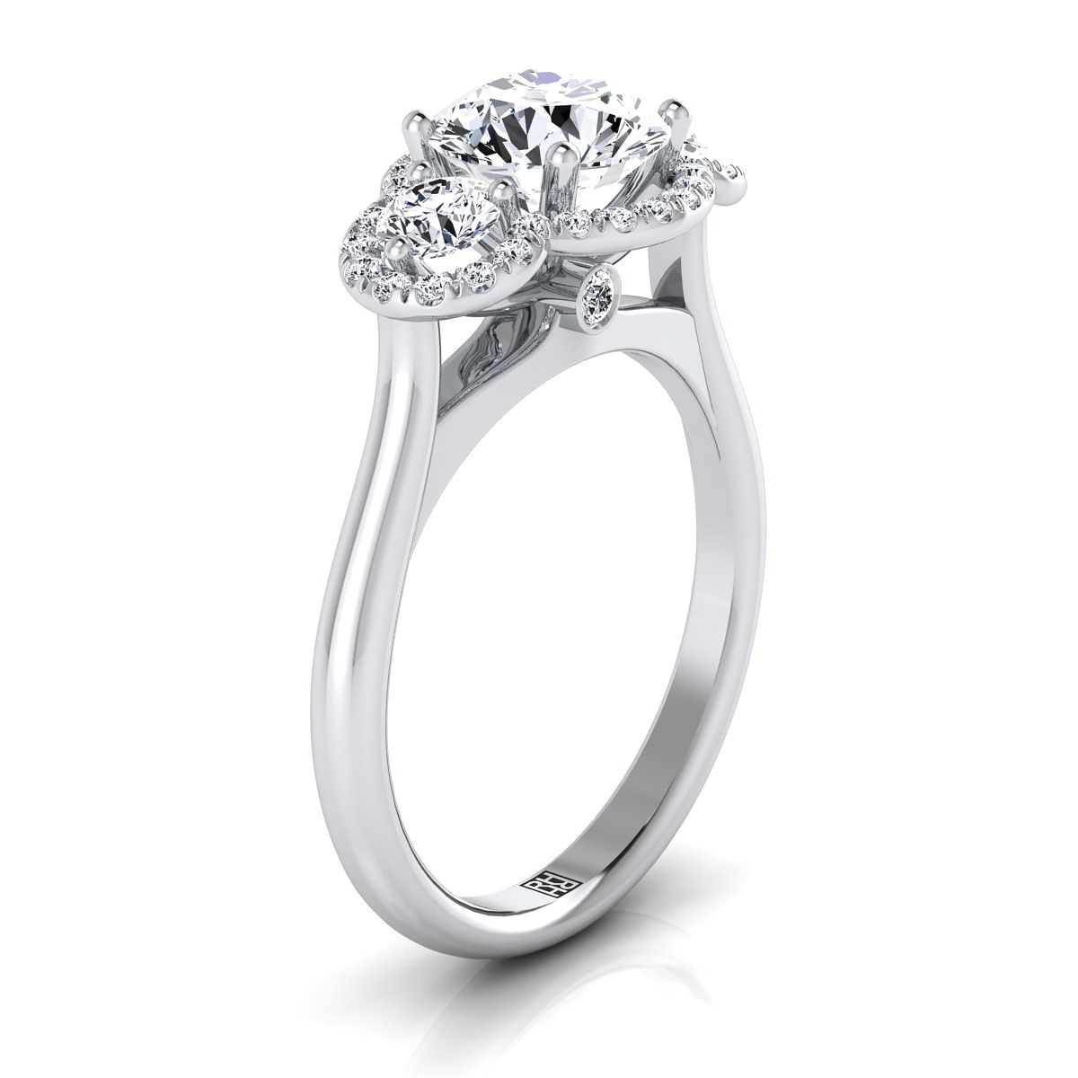 14K White Gold Round Brilliant Emerald French Pave Diamond Three Stone Engagement Ring -1/2ctw