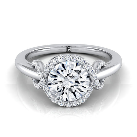 18K White Gold Round Brilliant Diamond Graceful Love Knot Engagement Ring -1/5ctw