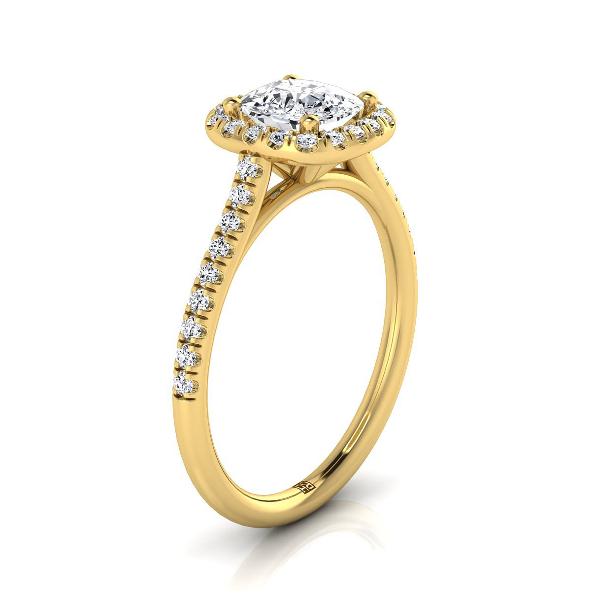 18K Yellow Gold Cushion Diamond Simple Prong Set Halo Engagement Ring -1/3ctw