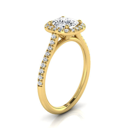 18K Yellow Gold Cushion Diamond Simple Prong Set Halo Engagement Ring -1/3ctw