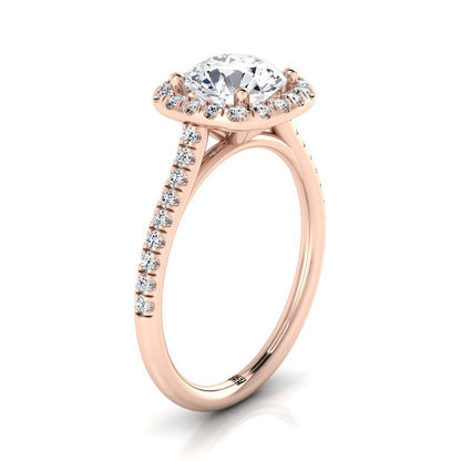 14K Rose Gold Round Brilliant Diamond Simple Prong Set Halo Engagement Ring -1/3ctw