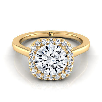 18K Yellow Gold Round Brilliant Diamond Modern Halo French Pave Engagement Ring -1/6ctw