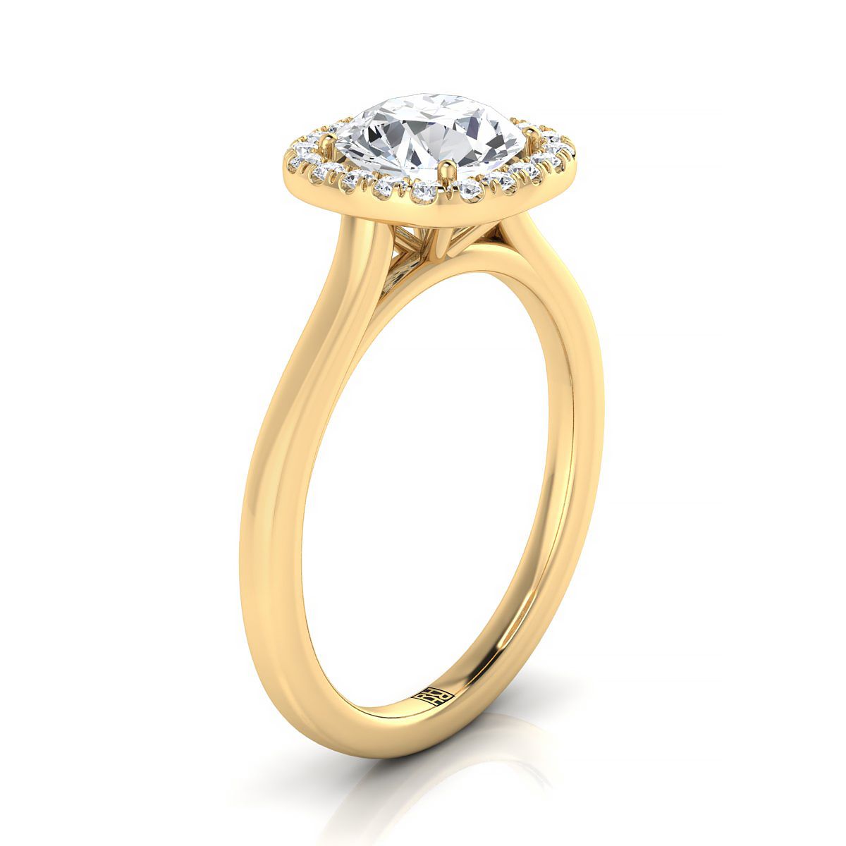 18K Yellow Gold Round Brilliant Diamond Modern Halo French Pave Engagement Ring -1/6ctw