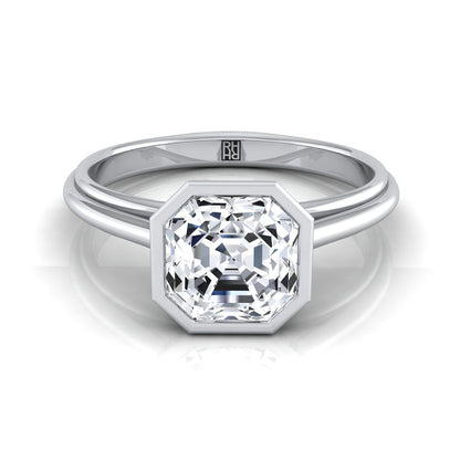 18K White Gold Asscher Cut  Bezel Halo Cathedral Solitaire Engagement Ring