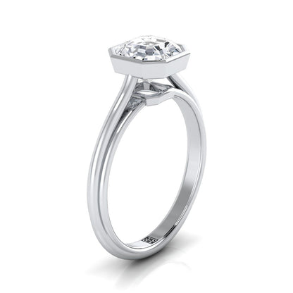 18K White Gold Asscher Cut  Bezel Halo Cathedral Solitaire Engagement Ring