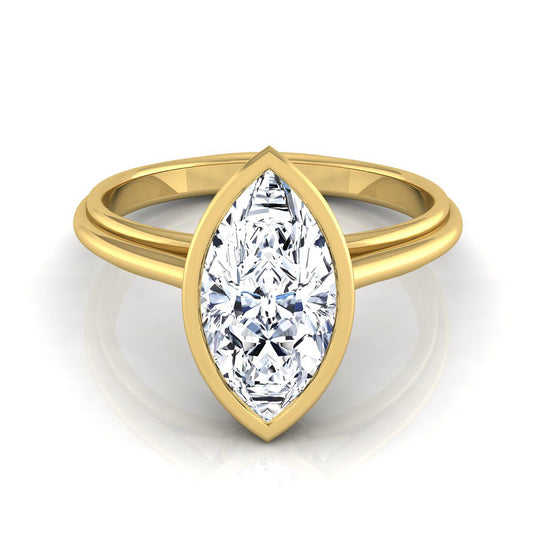 18K Yellow Gold Marquise   Bezel Halo Cathedral Solitaire Engagement Ring