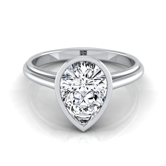 Platinum Pear Shape Center  Bezel Halo Cathedral Solitaire Engagement Ring