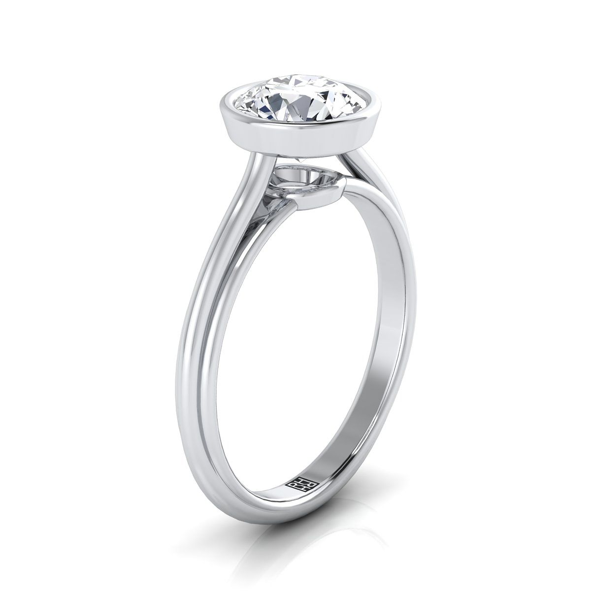 14K White Gold Round Brilliant  Bezel Halo Cathedral Solitaire Engagement Ring