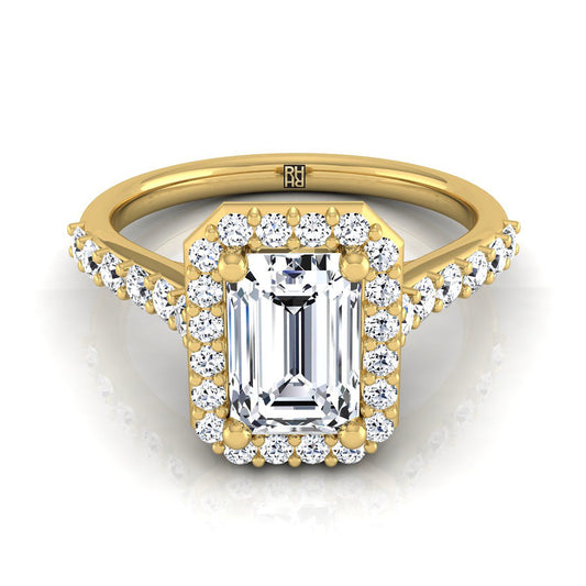 18K Yellow Gold Alicia Diamond Shared Prong Halo with French Pave Engagement Ring -1/2ctw