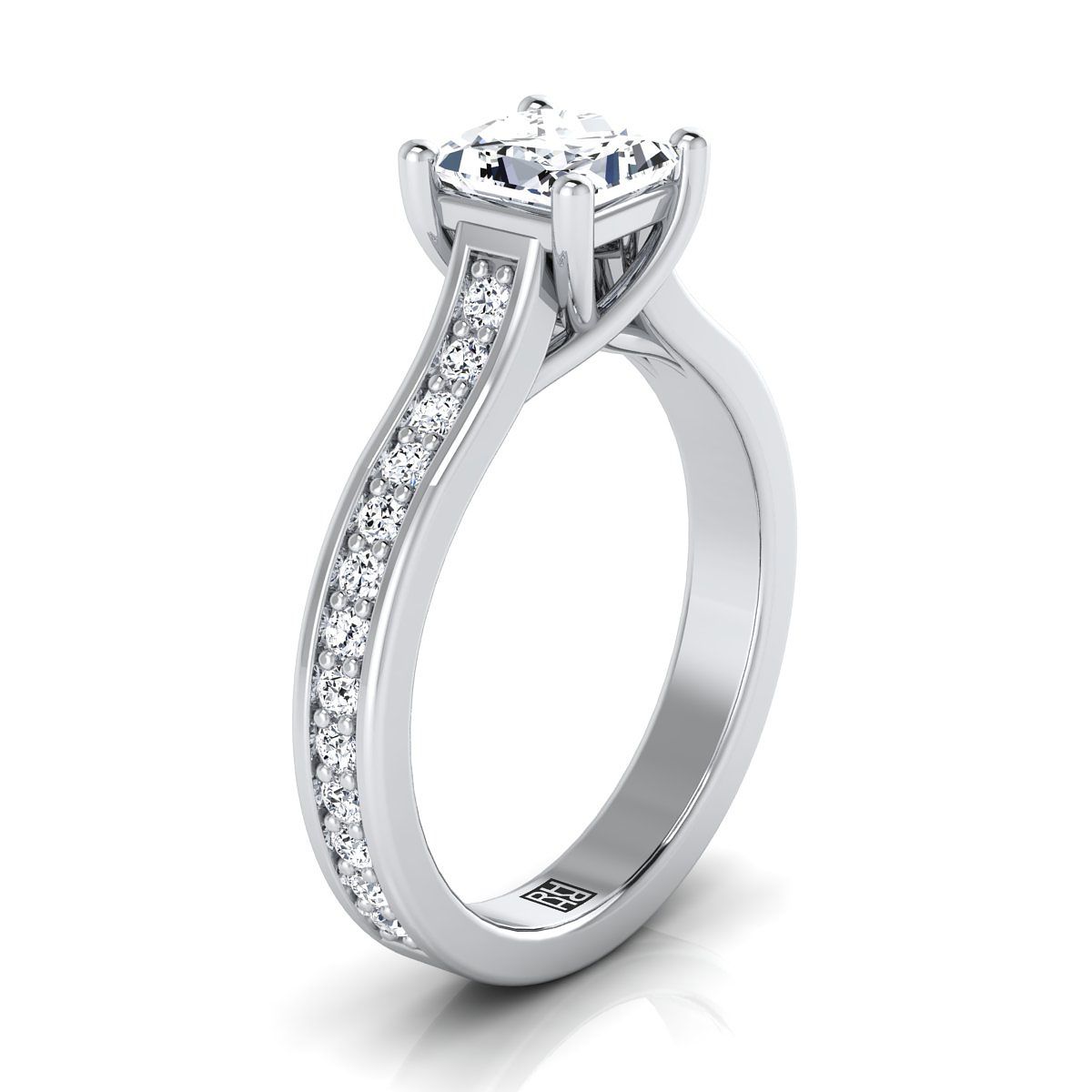 14K White Gold Princess Cut Diamond Channel Set Engagement Ring -1/3ctw