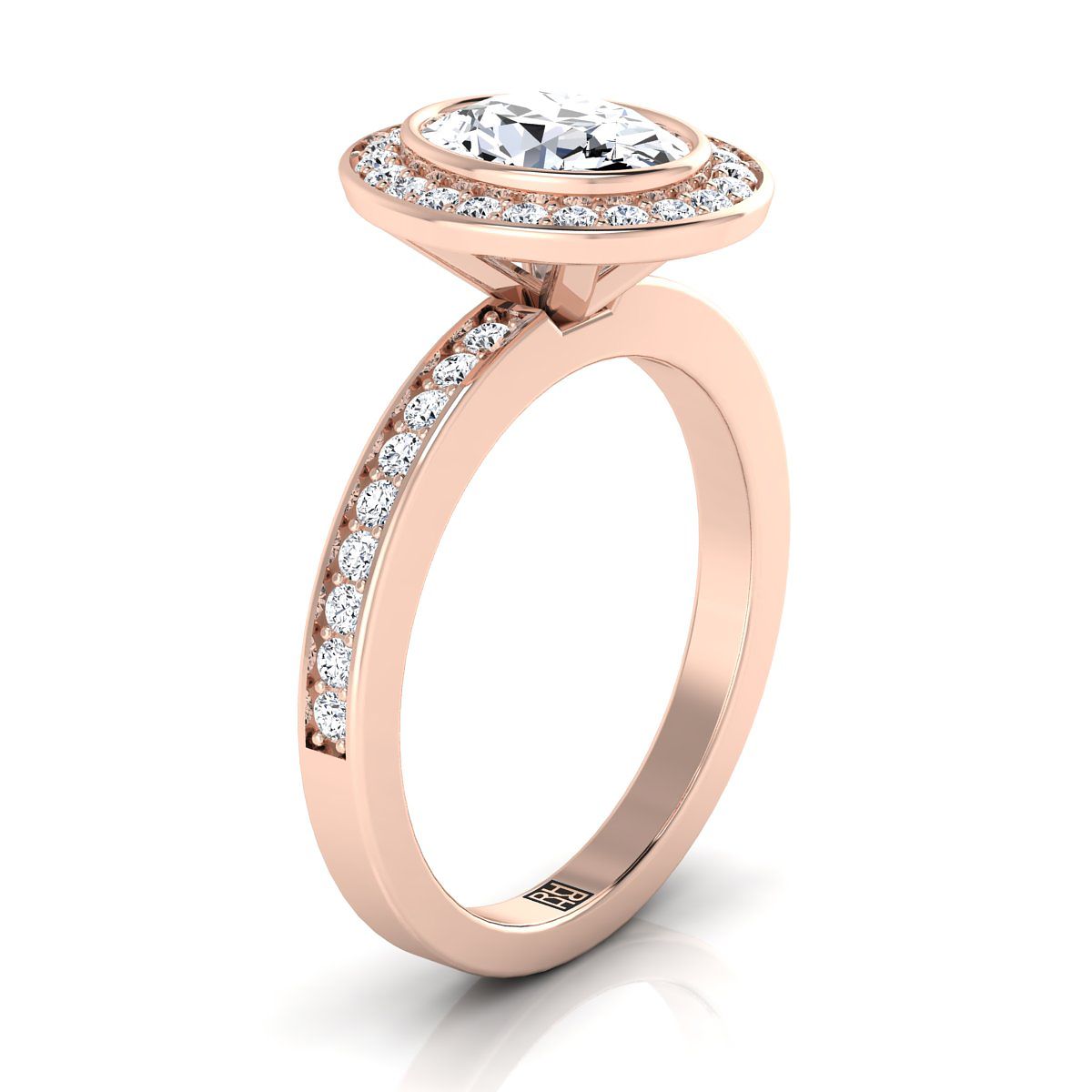 14K Rose Gold Oval Diamond Matching Halo and Channel Band Engagement Ring -3/8ctw