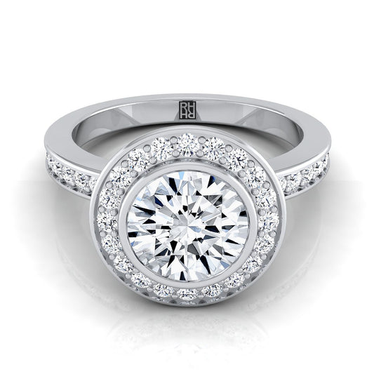 Platinum Round Brilliant Diamond Matching Halo and Channel Band Engagement Ring -3/8ctw