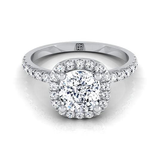 Platinum Cushion Classic Halo Linear Diamond Engagement Ring -1/3ctw