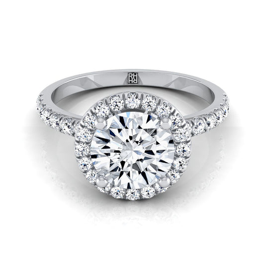 Platinum Round Brilliant Classic Halo Linear Diamond Engagement Ring -1/3ctw