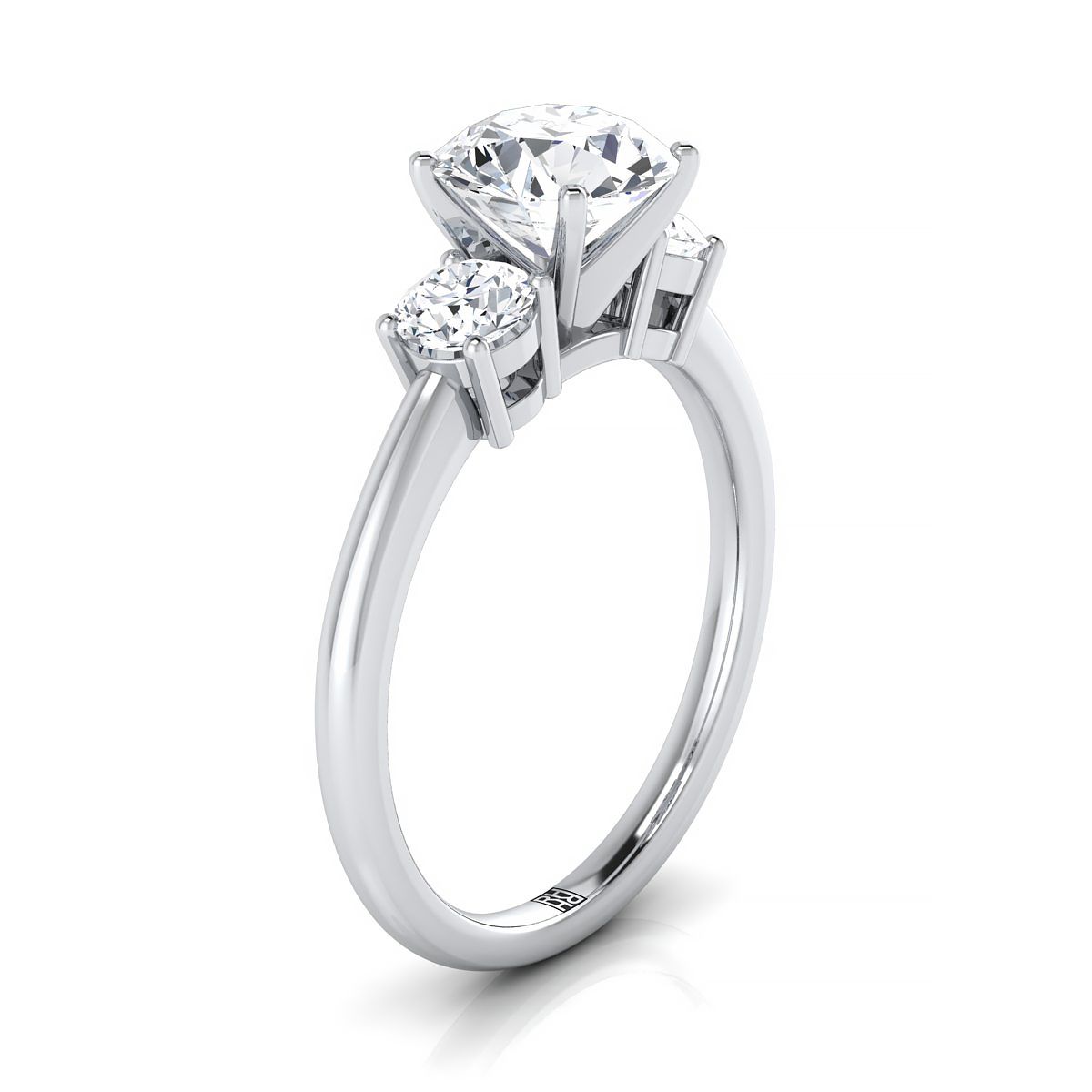 18K White Gold Round Brilliant Aquamarine Perfectly Matched Round Three Stone Diamond Engagement Ring -1/4ctw