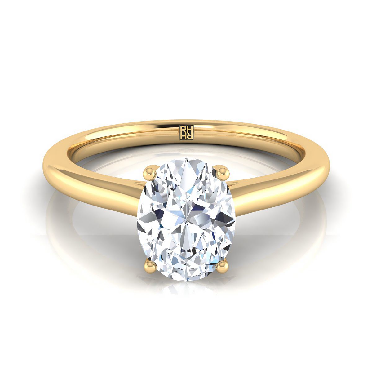 18K Yellow Gold Oval  Pinched Comfort Fit Claw Prong Solitaire Engagement Ring