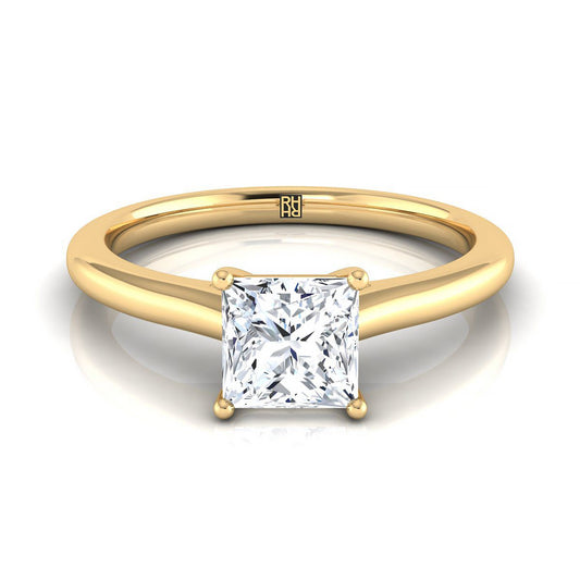 14K Yellow Gold Princess Cut  Pinched Comfort Fit Claw Prong Solitaire Engagement Ring