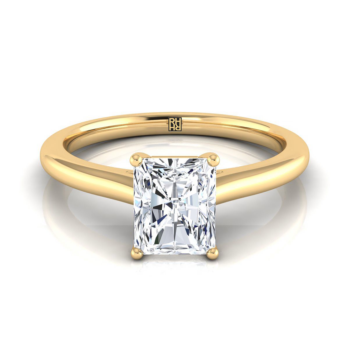 14K Yellow Gold Radiant Cut Center  Pinched Comfort Fit Claw Prong Solitaire Engagement Ring